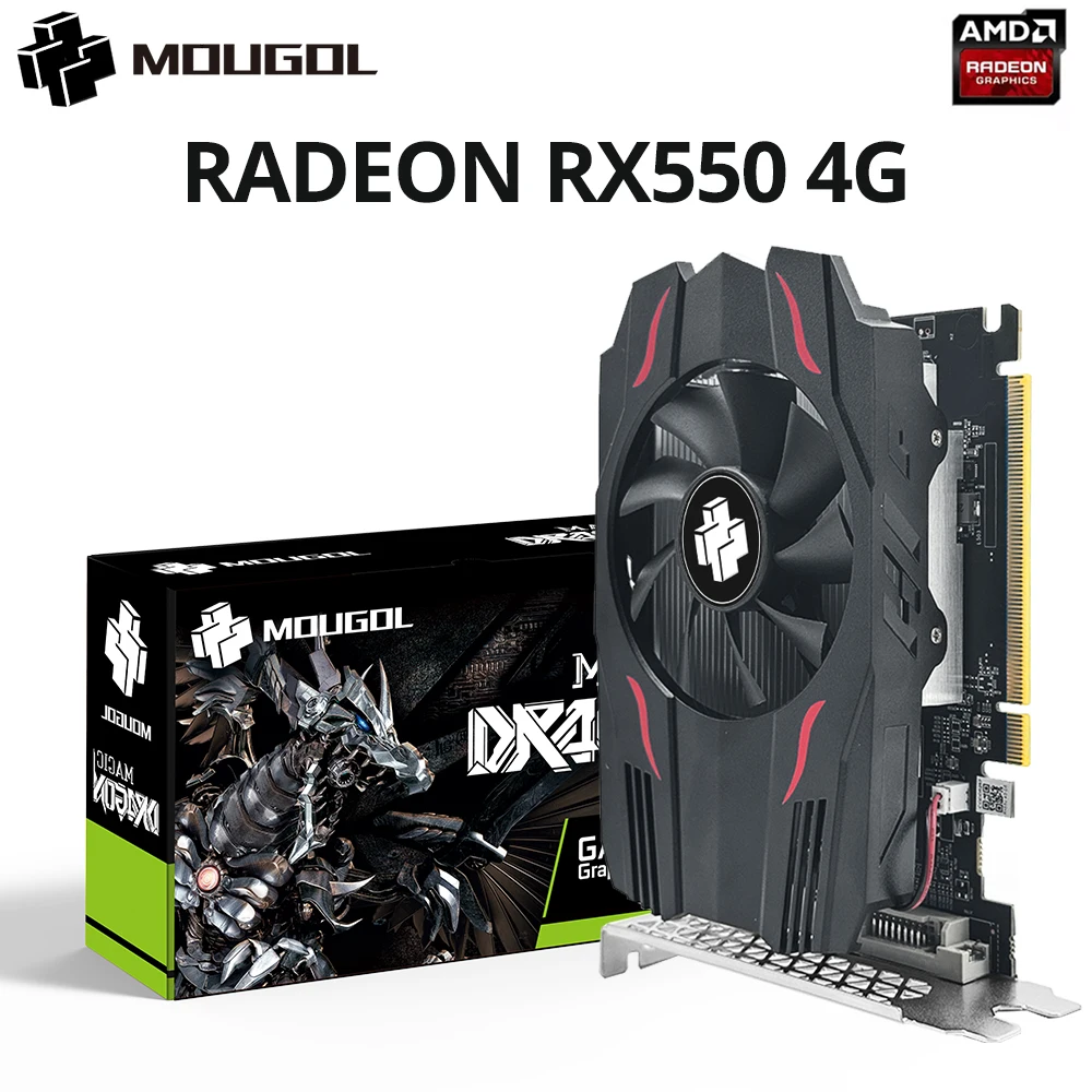 MOUGOL Full New AMD GPU Radeon RX550 4G GPU GDDR5 14nm Computer PC Gaming Video HDMI-compatible DP DVI 128Bit Graphics Card
