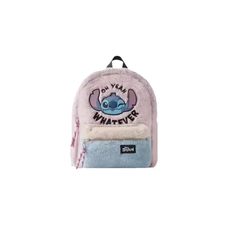 Disney Herbst und Winter Stitch süßer Plüsch-Schüler-Schulranzen, Cartoon-Kontrastfarbe, einfacher, leichter Rucksack mit großer Kapazität