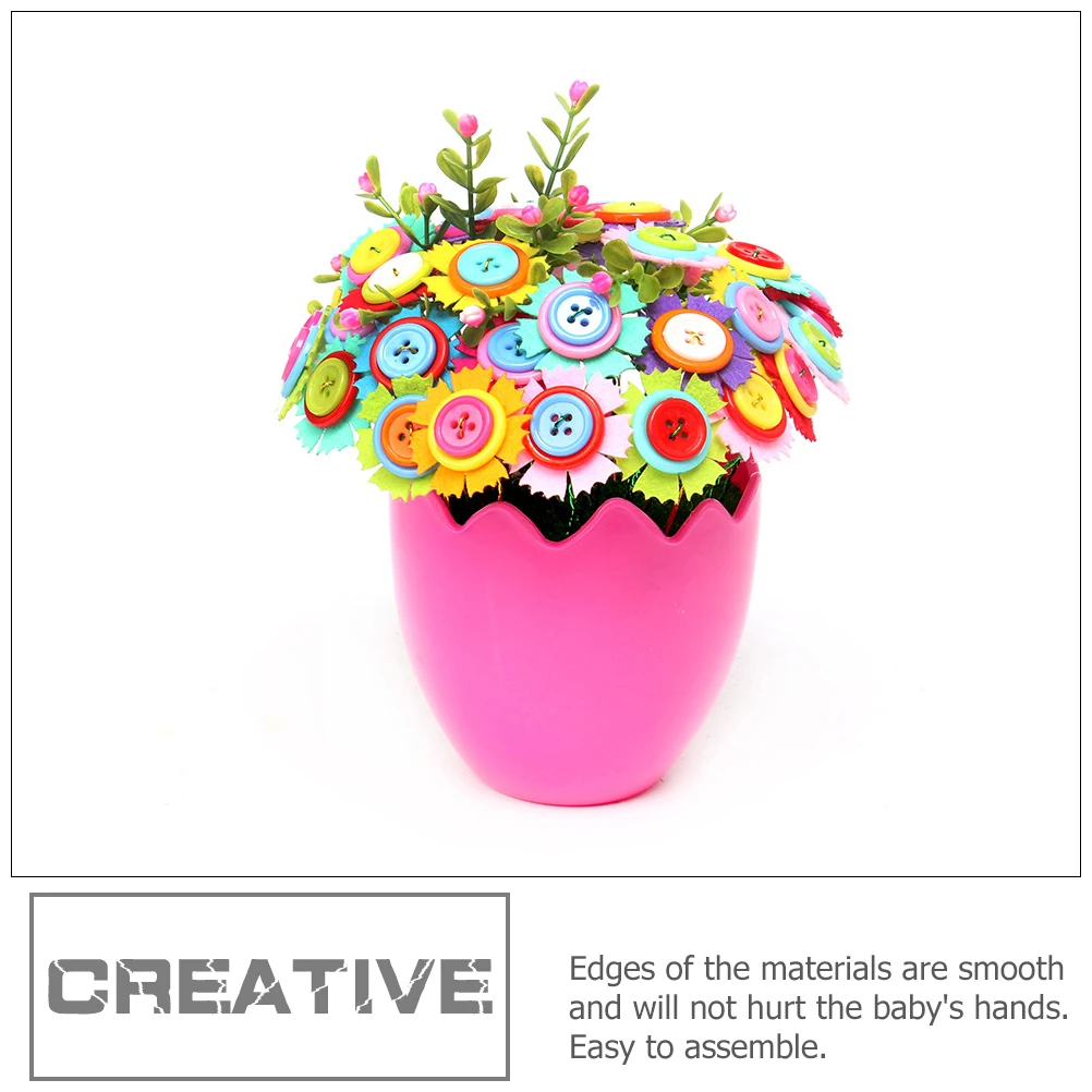 

4pcs DIY Button Bouquet Materials Kids Flower Craft Kit Plastic Smooth Edges Easy Assemble Mothers Day Gifts Educational Toy