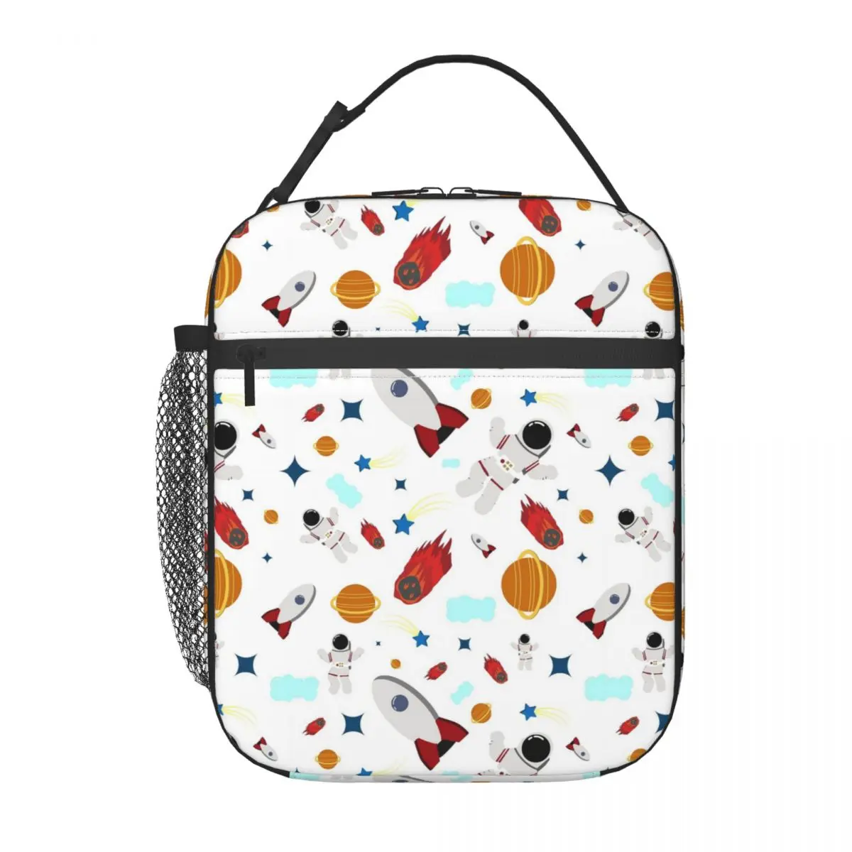 Cartoon Astronauts Riding Rocket Pattern Insulated Lunch Bag for Women Kids Leakproof Food Boxes Thermal Lunch Box Tote