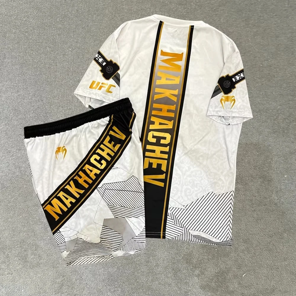 

UFC #322 Islam Makhachev MMA Fight Night Boxing Set Men Women Oversize Breathable Quick Dry Short Sleeve Shorts for Martial Arts