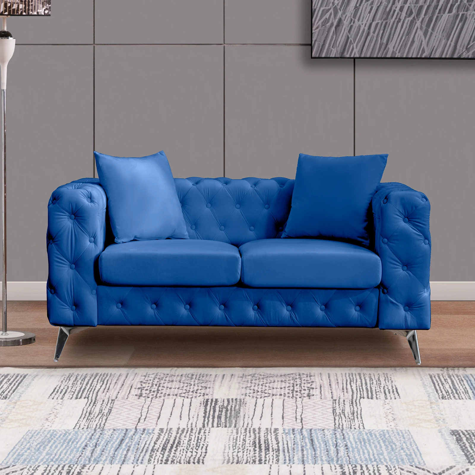 HORGAEO Loveseat Sofa, Velvet Modern Couches with Cushions, Deep Button Tufted Sturdy Metal Legs for Living Room