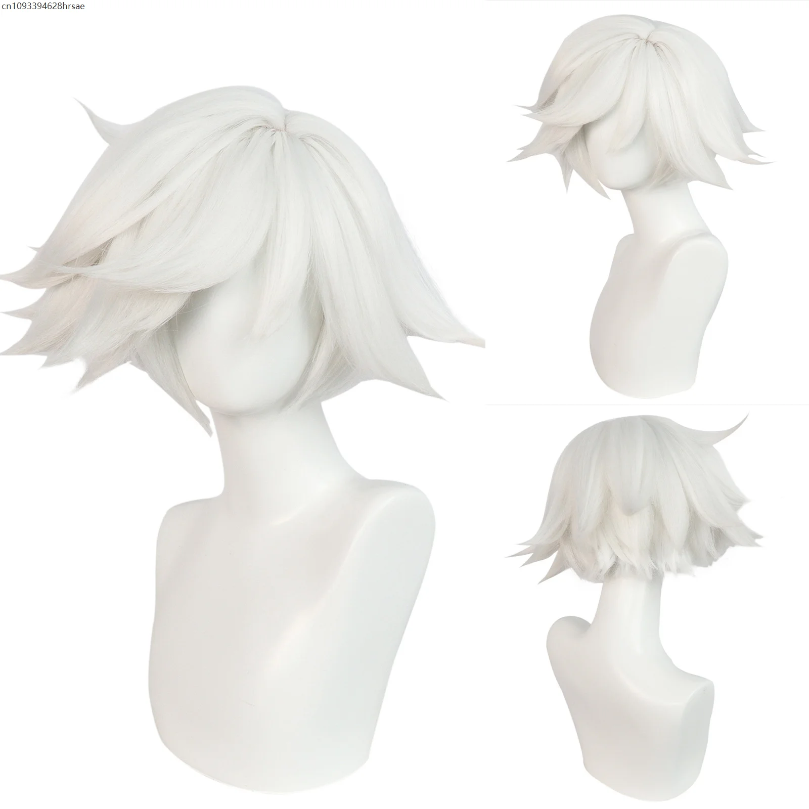 

Anime Cosplay Dust White Hair Highlights Heat Resistant Synthetic Short Wig for Women Men Party Role Play Carnival Props