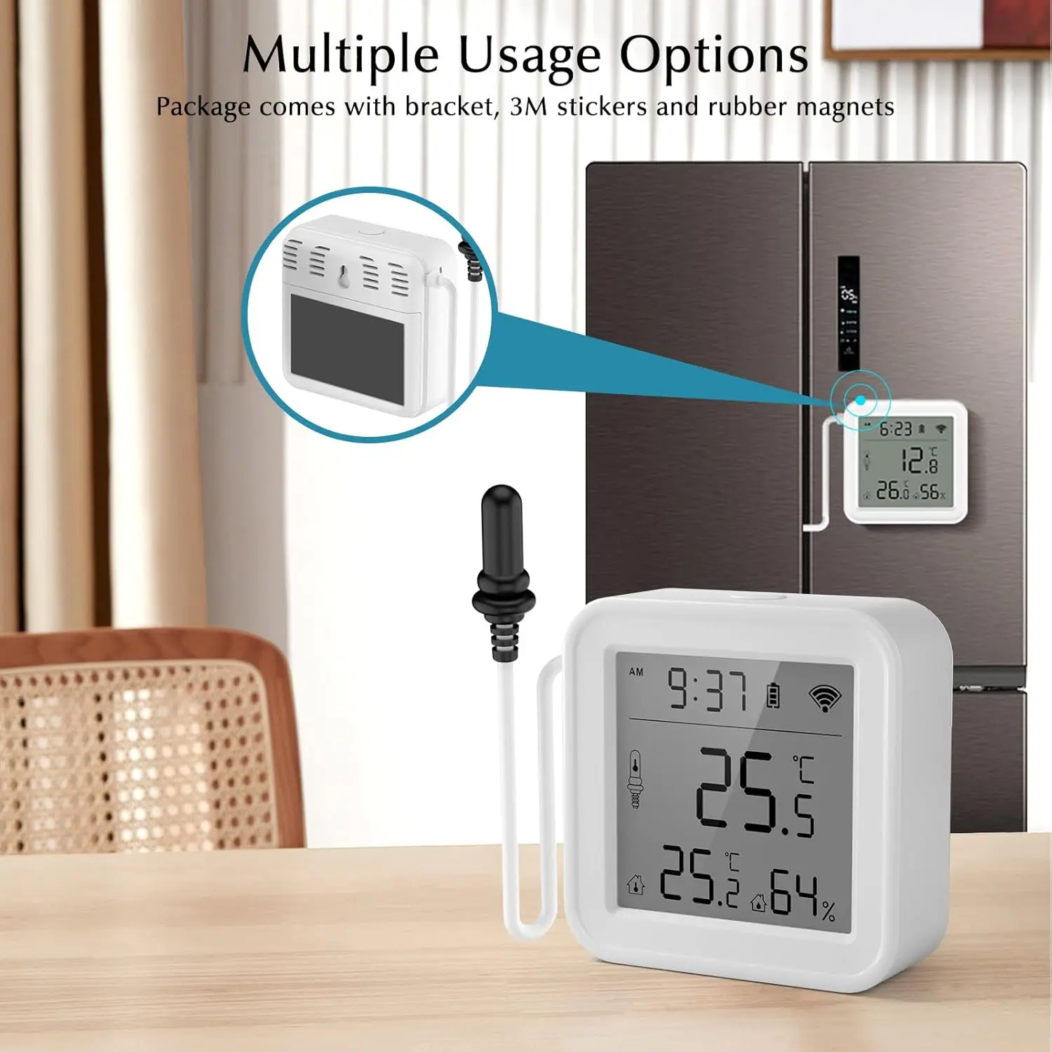 Tuya WiFi Zigbee مقياس درجة الحرارة والرطوبة مع مستشعر مسبار خارجي شاشة LCD رقمية ميزان الحرارة لفريزر خزان الأسماك #5