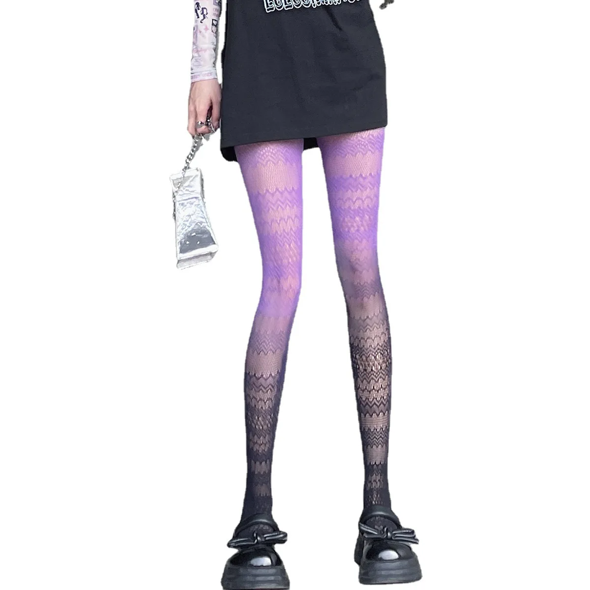 Damen Retro Jacquard Netzstrumpfhose mit Farbverlauf, Kawaii Anime Strumpfhose mit Lochmuster, Niedliche Mädchen Netzstrümpfe – Detail 5