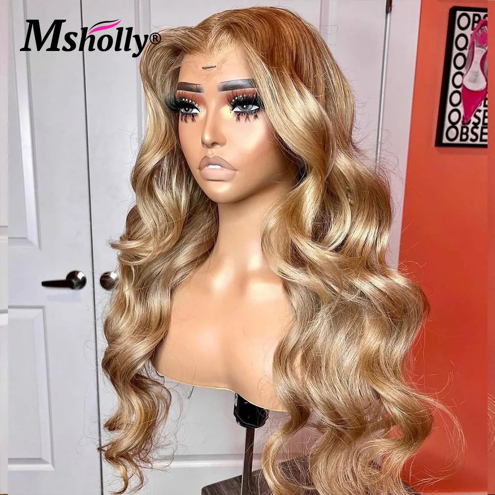 Preplucked 30 Inch Honey Blonde Lace Frontal Wigs Human Hair Body Wave Transparent 13x4 Lace Wig For Women 4x4 Silk Remy Hair