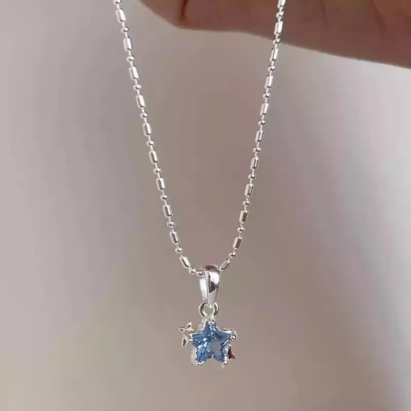 Collar con colgante de cristal azul y estrella romántica para mujer, joyería Popular, accesorios para citas para todas las ocasiones, venta al por mayor