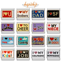 Hapiship 2024 Women's I Love Dad Mum You Dog Italian Charms Links Beads Fit 9mm Stainless Steel Bracelet DIYJewelry Gift ZH024