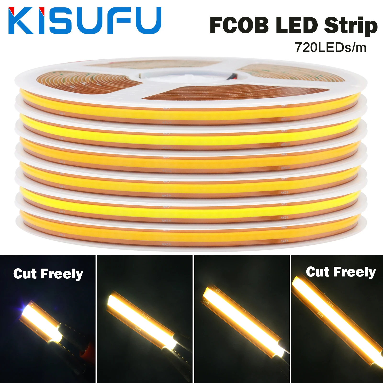 Cut Freely 24V FCOB LED Strip Lights 720LEDs/m High Brightness 8MM PCB Flexible COB Linear Light Bar White Natural Warm 1M/20M
