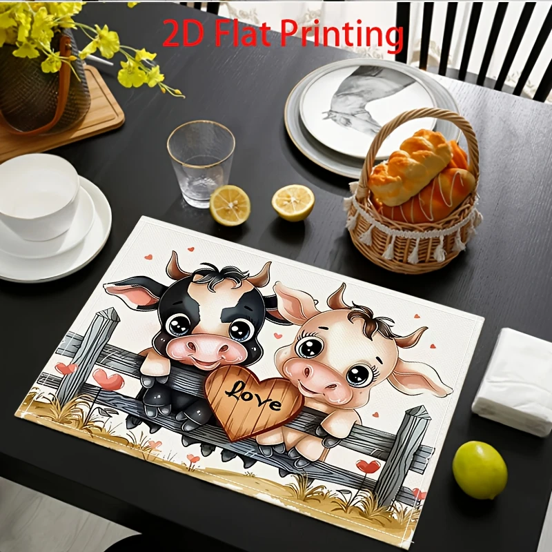 2pc Cute Cow Placemats Suitable & Dining Table Farm Animal Theme With CowsHand Washable Table S For ' PartyChristmas DinnerRusti