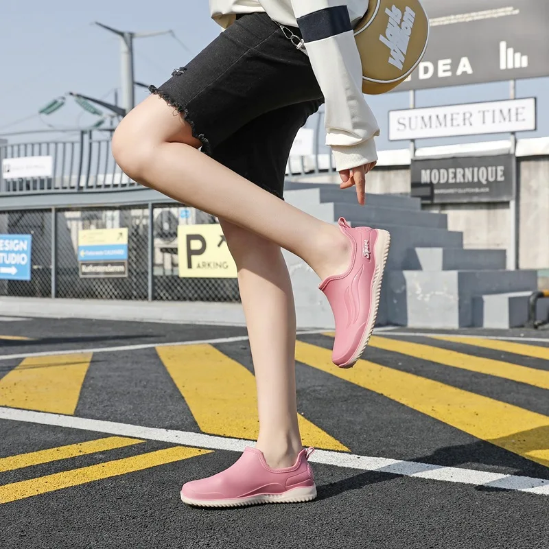 Womens Low Top Rain Boots Waterproof Non Slip Durable Wear Resistant for Shopping Car Wash Kitchen Lightweight Comfortable Style