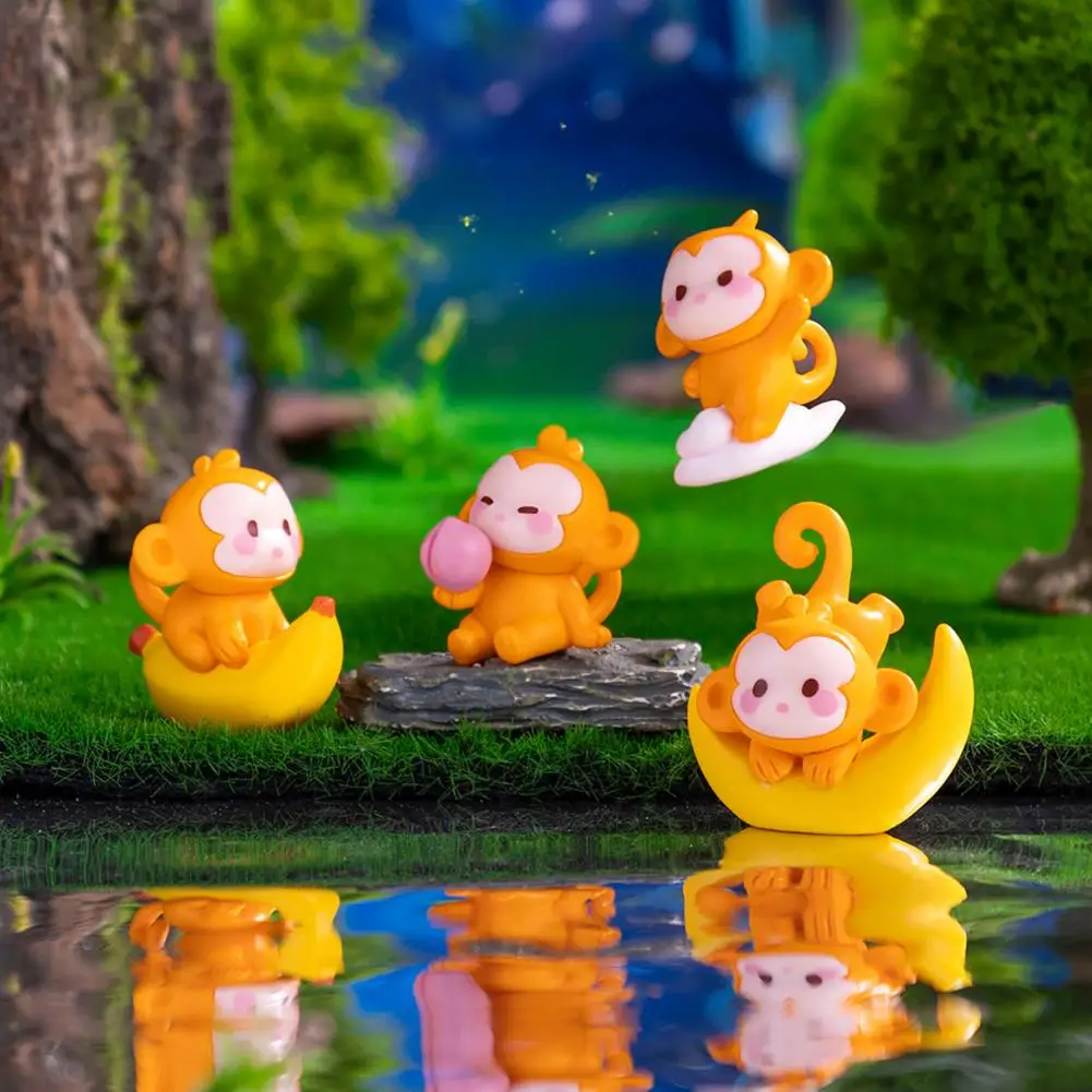 4 Pcs Monkey Miniatures Resin Mini Monkey Figurines Cartoon Miniature Monkey Statues for Desk DIY Micro Landscaping Ornaments