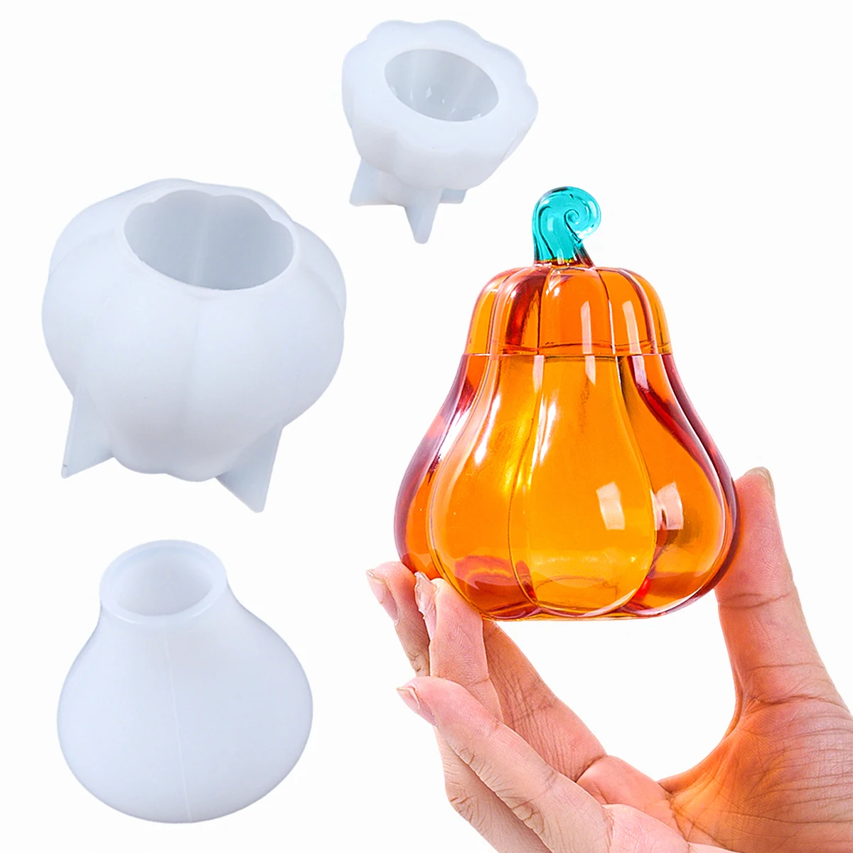 Caja de almacenamiento de calabaza DIY, molde de silicona con tapa, resina epoxi UV, tarro de vela perfumada, molde de yeso, manualidad para regalo de Halloween, decoración del hogar