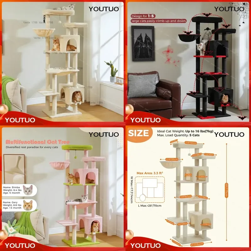 Multi Functional Cat Tree with Sisal Scratching Post Removable Top Perch and Com table Condo   Cats to Move Freely