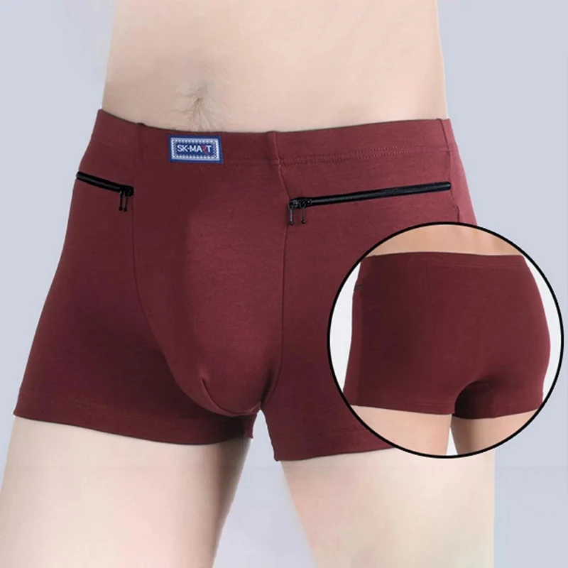 1pc Men's Pockets Underwear Anti-Theft Briefs Boxer Panties Two Zippers Pockets Cotton Underpants Men Boxers Briefs Booty Shorts