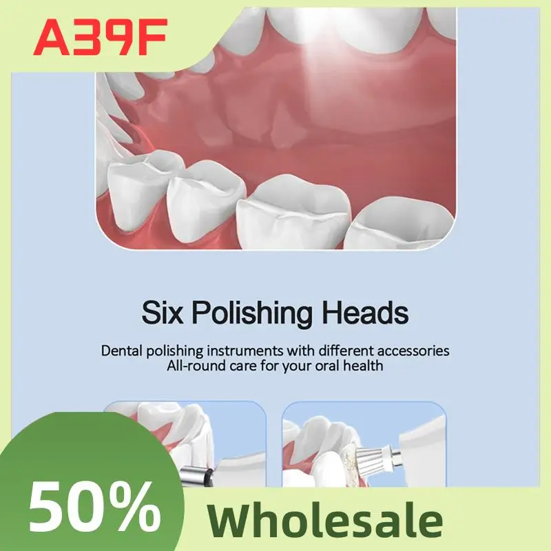 

A39F Верхний набор для полировки зубов с перезаряжаемой полировкой для зубов, 6 насадок для чистки в комплекте для отбеливания и чистки белого цвета
