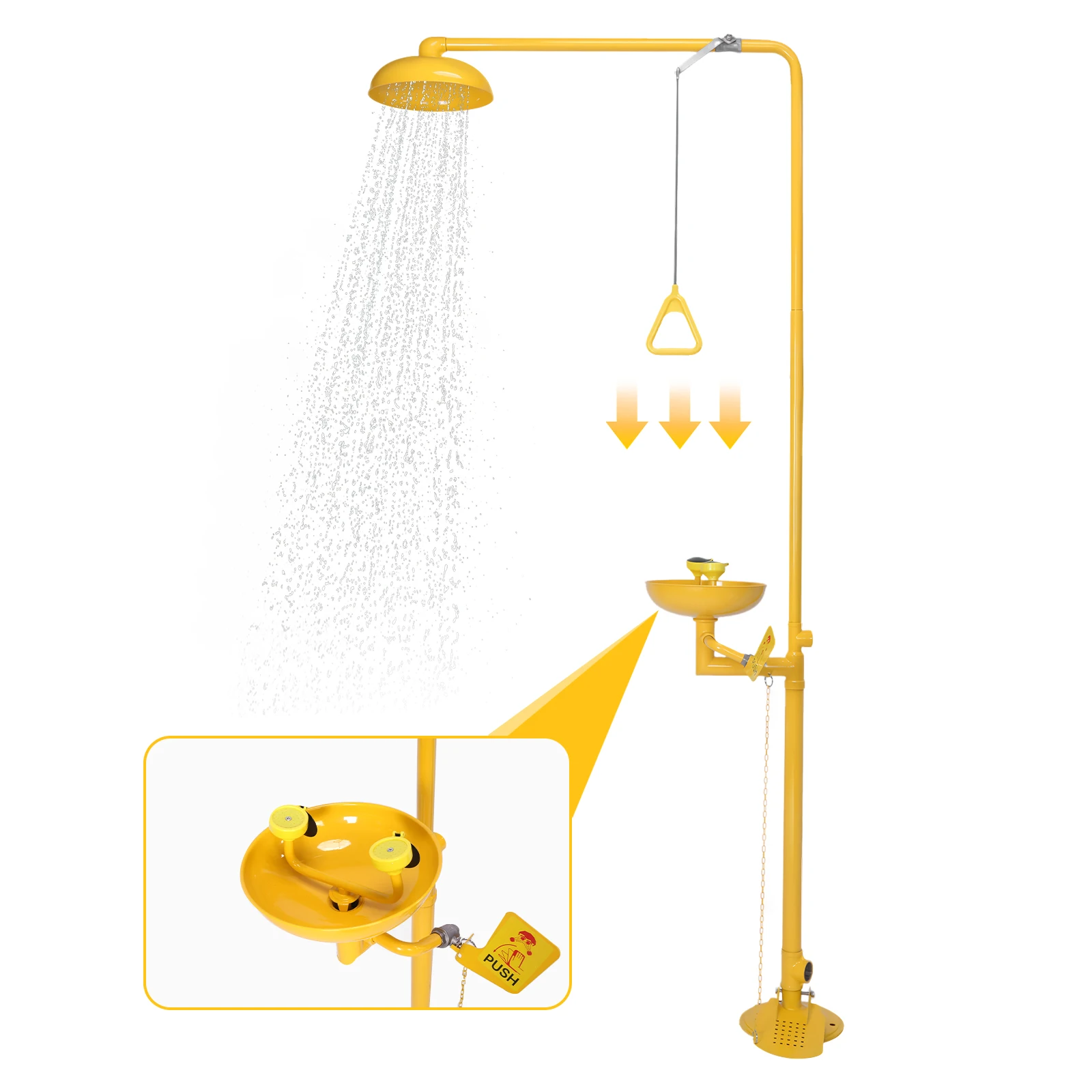 

304 Stainless Steel Emergency Shower Eye Wash Station with Shower Vertical Eye Washer with ABS Coating First Aid Eyewash Station