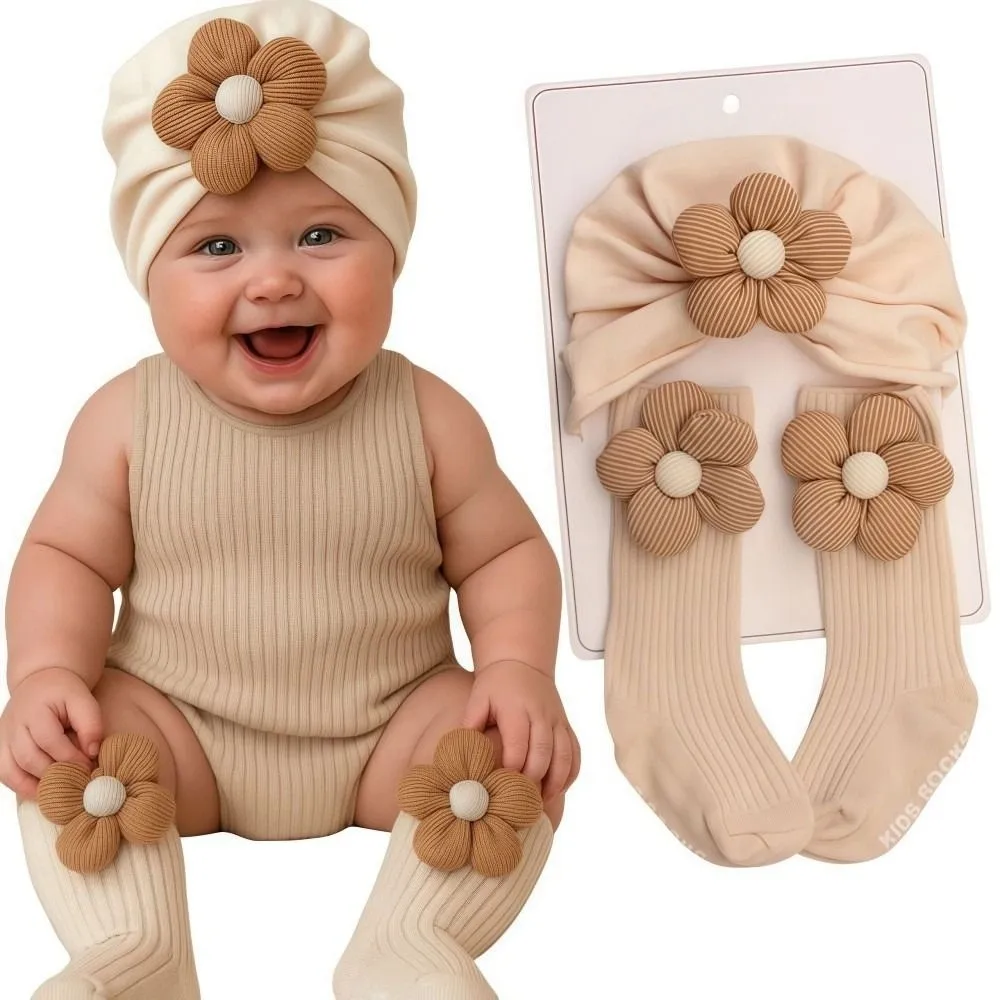 

Fashion Flower Newborn Hat Socks Set Breathable Soft Socks Cap Set Cute Design Cotton Combination Hat Socks Baby Boy and Girl
