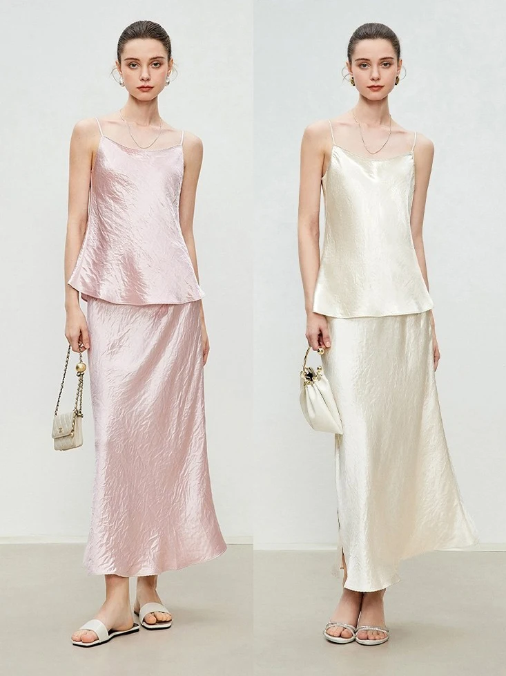 

Элегантный комплект Manman: атласный топ и юбка-русалка для женщин, весенний модный набор с двойным слоем кружева