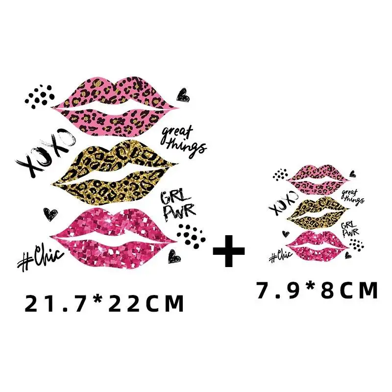 Fashion Leopard Lips Print Heat Transfer Thermal Patches For Clothes Stickers For T-Shirts Iron On Girls Lips Patches Appliques