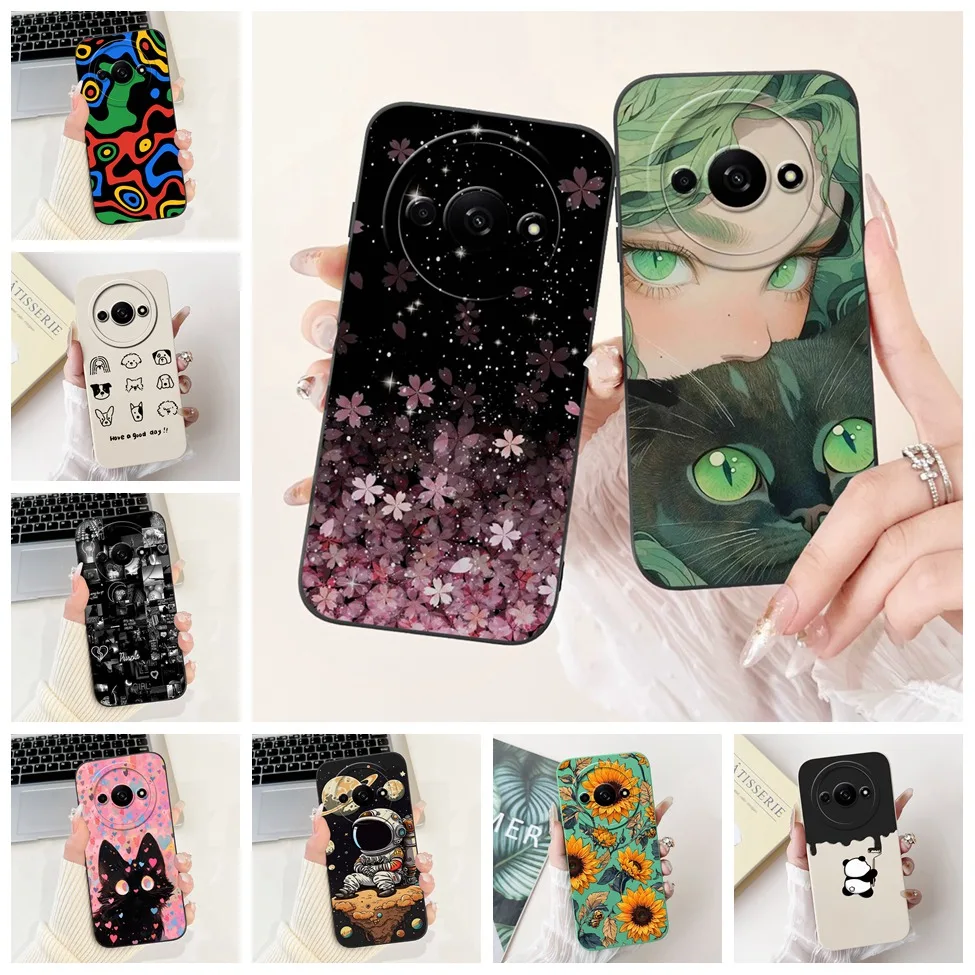 

Для Redmi A3 чехол с милым мультяшным котом, эстетический цветок для девочек и мальчиков, противоударная силиконовая задняя крышка для Xiaomi Redmi A3, чехол для телефона