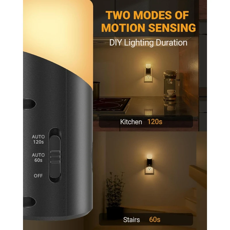 Lyridz LED-Nachtlichter stecken in die Wand mit Bewegungssensor, 1-150 lm dimmbares Plug-in-Nachtlicht für den Innenbereich für Schlafzimmer, -