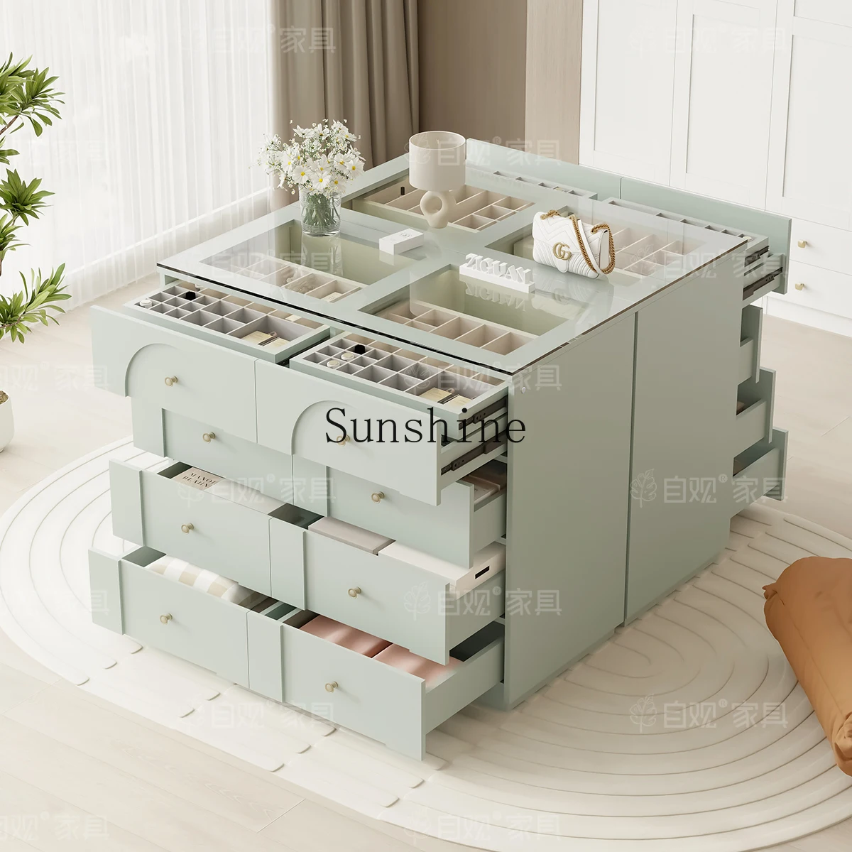 Green chest storage cabinet integrated cloakroom middle island desk bedroom jewelry cabinet