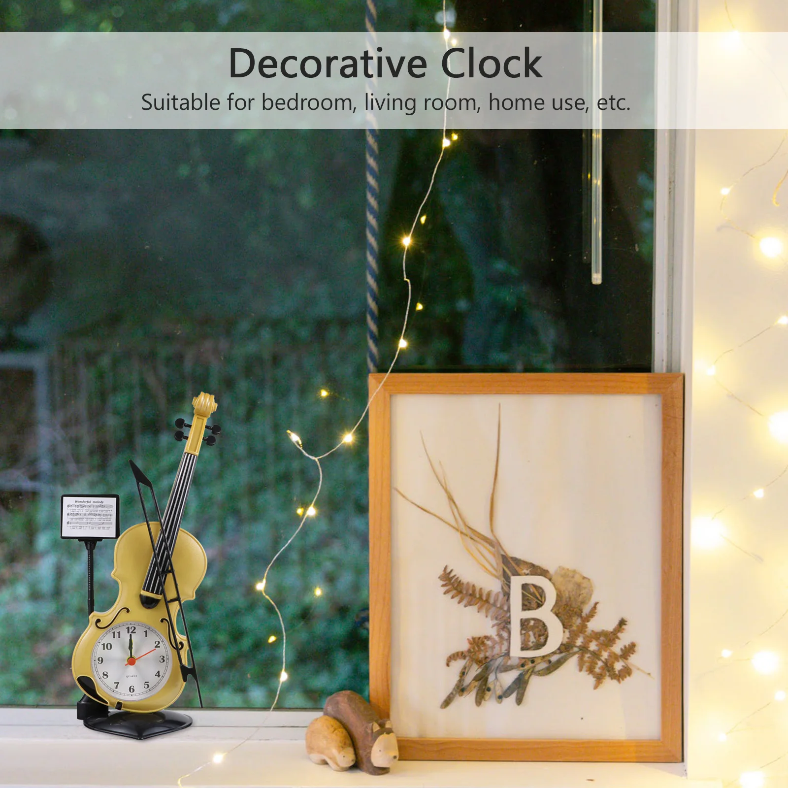 ساعة منبه على شكل كمان لون عشوائي من البلاستيك المزخرف على سطح المكتب الإلكتروني الصغير بجانب السرير لغرفة النوم المنزلية #4