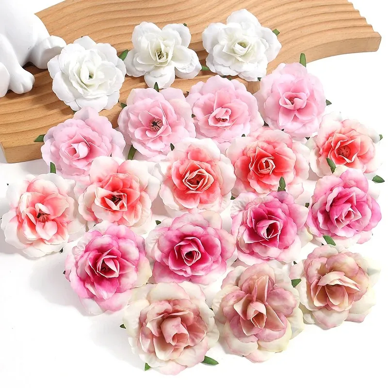 10PCs Artificial Rose Flowers 7cm Silk Fake Flower Heads for Home Room Dceor Garden Wedding Marriage Decoration Gifts Accessory