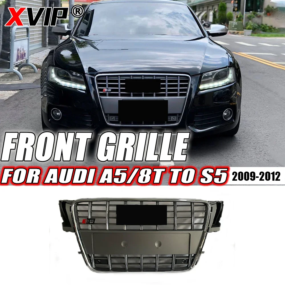 

XVIP S5 Style Grey With Chrome Ring Front Bumper Grille Trim Grill Fit For Audi A5 S5 8T 2009-2012 High Quality Upper Grille