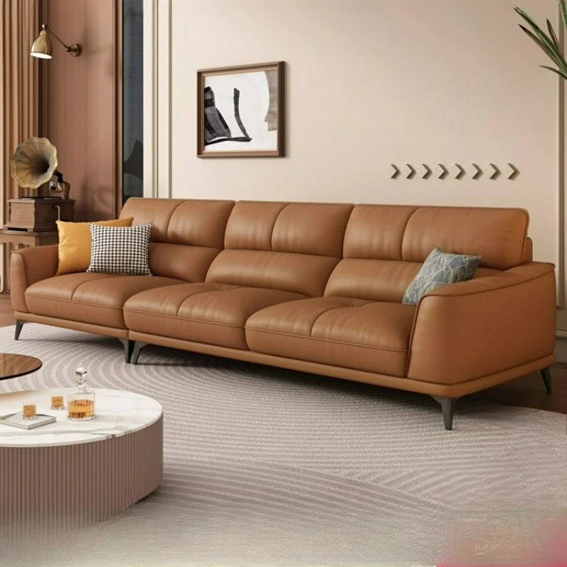 

LTT Italian minimalist leather sofa living room simple modern three-person straight-row sofa