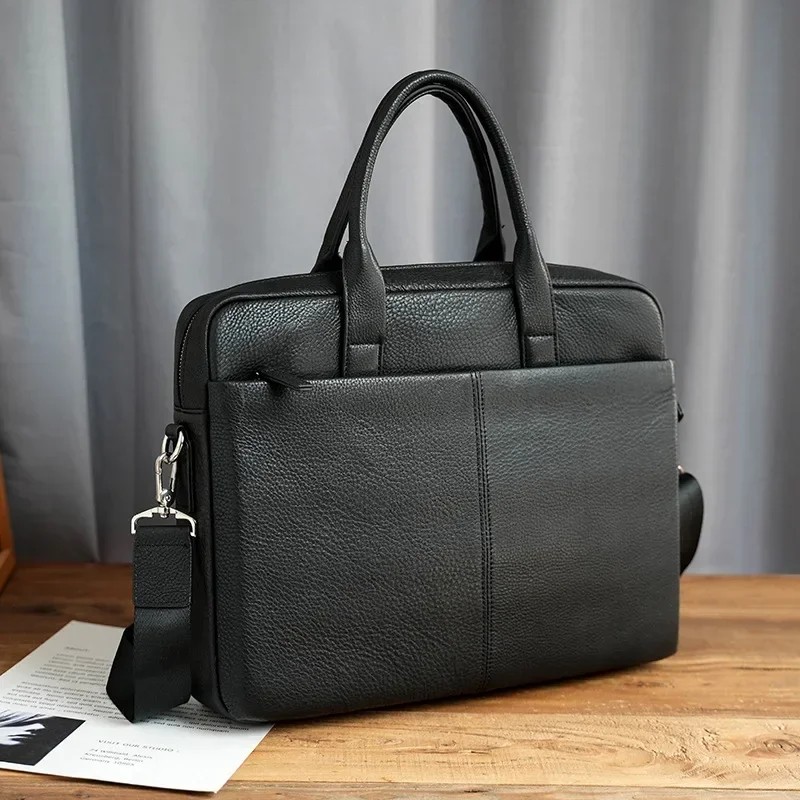 Bolsa de couro genuíno para homens Pasta de negócios Bolsa para laptop Bolsa de couro masculina Crossbody Bolsa de ombro