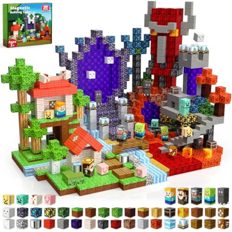 

Magnetic Blocks - 400PCS STEM Building Toys for Ages 3+ ABS Plastic Rainbow Colors Strong Magnetism Safe Rounded Edges