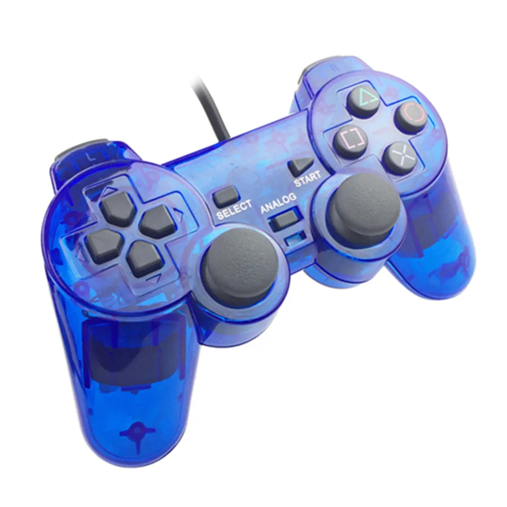 Transparent Blue Color For PS2 Wired Controller With Dual vibration