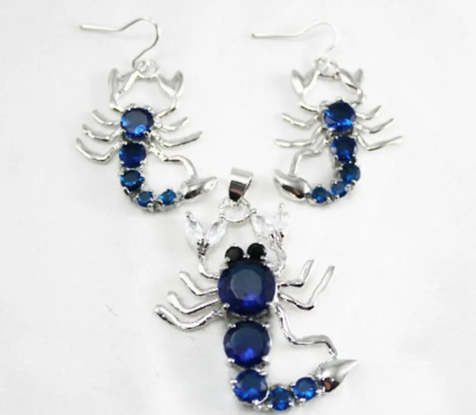 

Free Shipping fashion crystal jewelry Jewellery blue Crystal Scorpion earrings &pendant