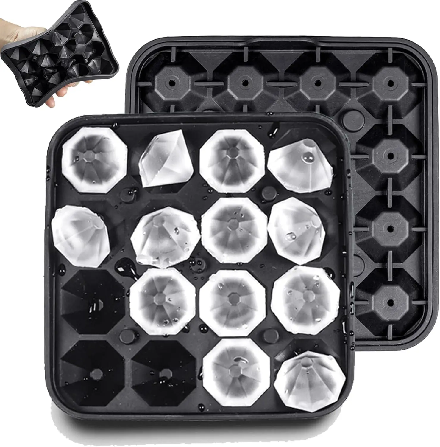 

Diamond Ice Molds Fun Shapes 2 Pack, Small Diamond-Shaped Silicone Ice Cube Trays 16 Cubes Per Tray, Easy Release, BPA-Free and