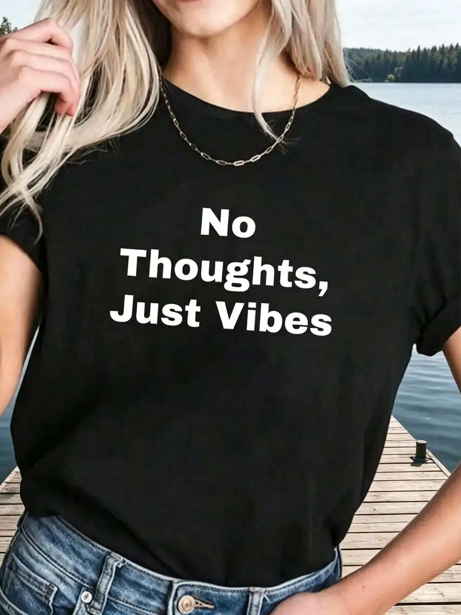 Women Trendy Slogan Print Crewneck Short Sleeve T Shirt Summer Outdoor Everyday Wear Street Style Casual Top