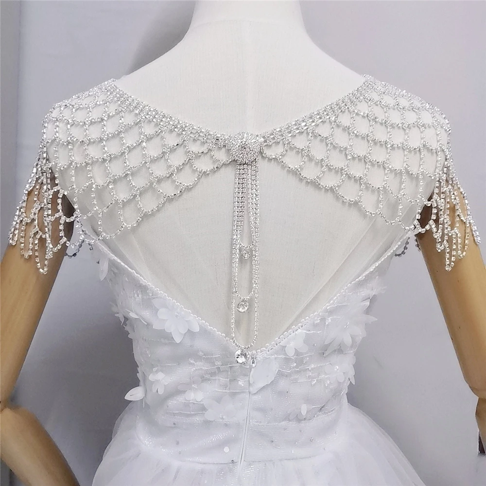 New Mesh Bridal Chain Tassel Shoulder Strap Bride Rhinestone Beads Lace Jewelry Crystal Accessories Wedding Necklace Jewerly