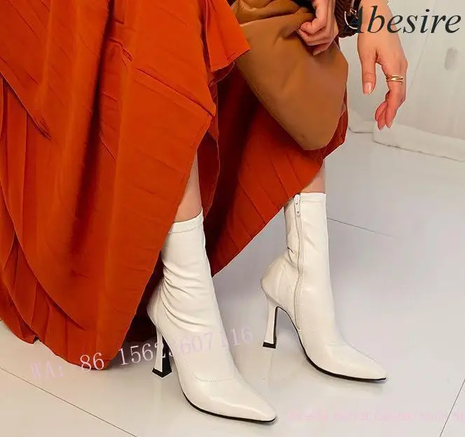 

New Style Side Zipper Mid-Calf Boots, Women's Fashionable Special-Shaped Stiletto Heel Fashion Elastic Slim Boots