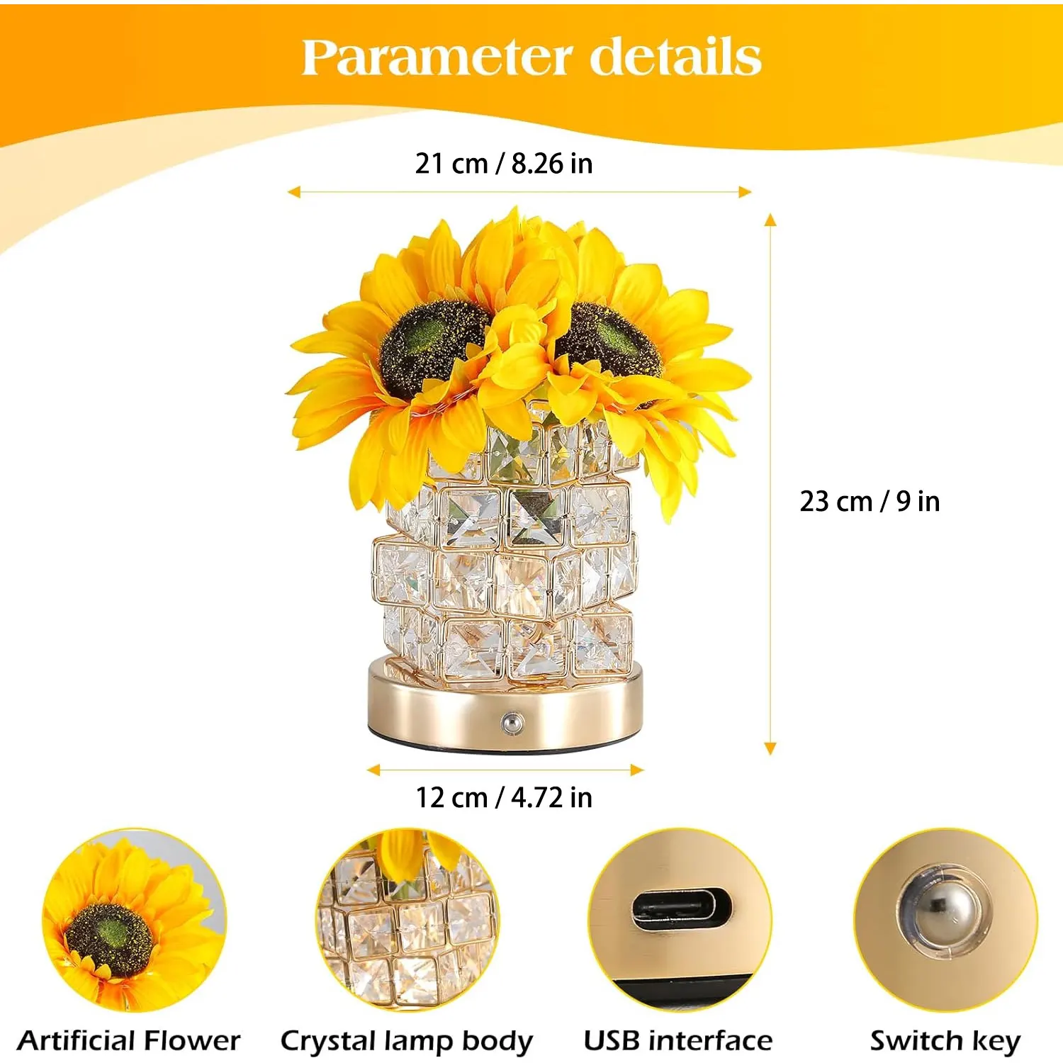 Sunflowers Flower Lamp Touch Lamp,Rechargeable Table Lamp, Small Night Light,Gift for Mom for Valentine Day,Mothers Day,Xmas