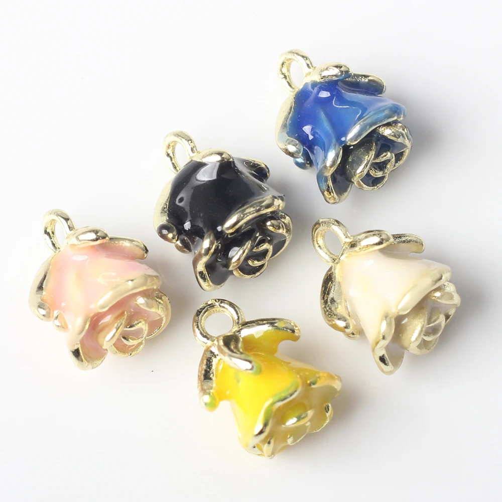

10pcs Fashion Color Rose Flowers Charms Pendant Jewelry Making Accessories Handmade DIY Bracelet Earrings Necklace Ornament Cute