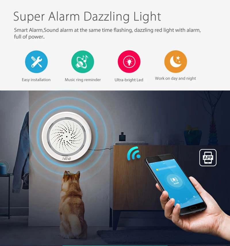 Wifi Siren Alarm Security With Humidity And Temperature Thermometer Detector Sensor Tuya Smart Life Home Automation System