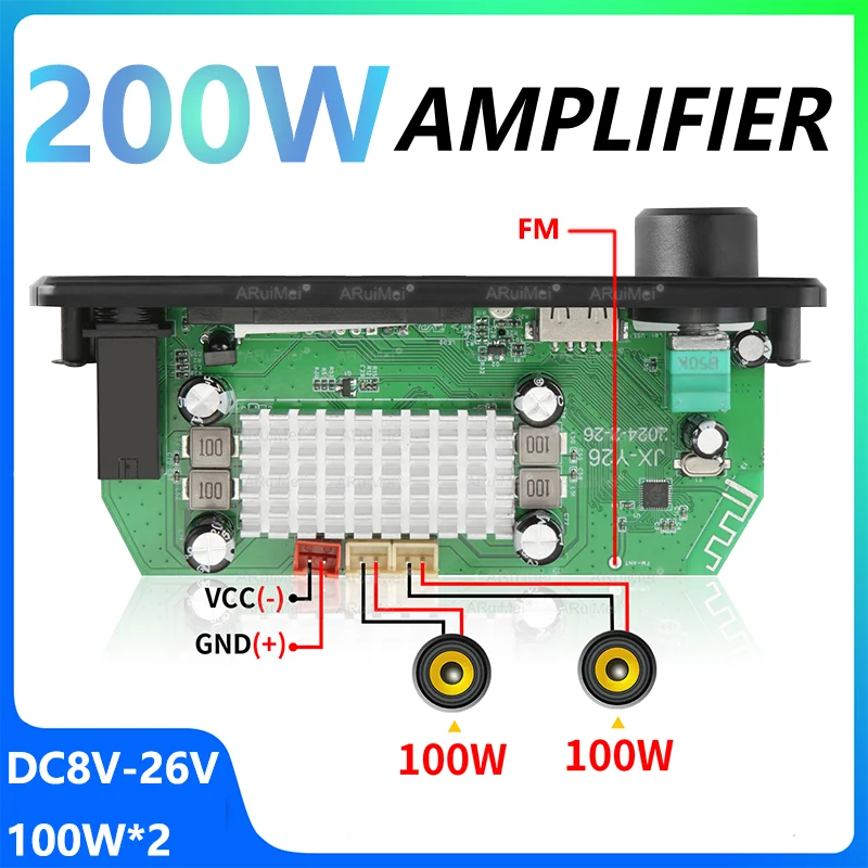 200W Amplifier Bluetooth 5.3 MP3 WMA APE Decoder Board 12V 100W 50W Handsfree Car Audio Microphone USB TF FM DIY Music Player image 4
