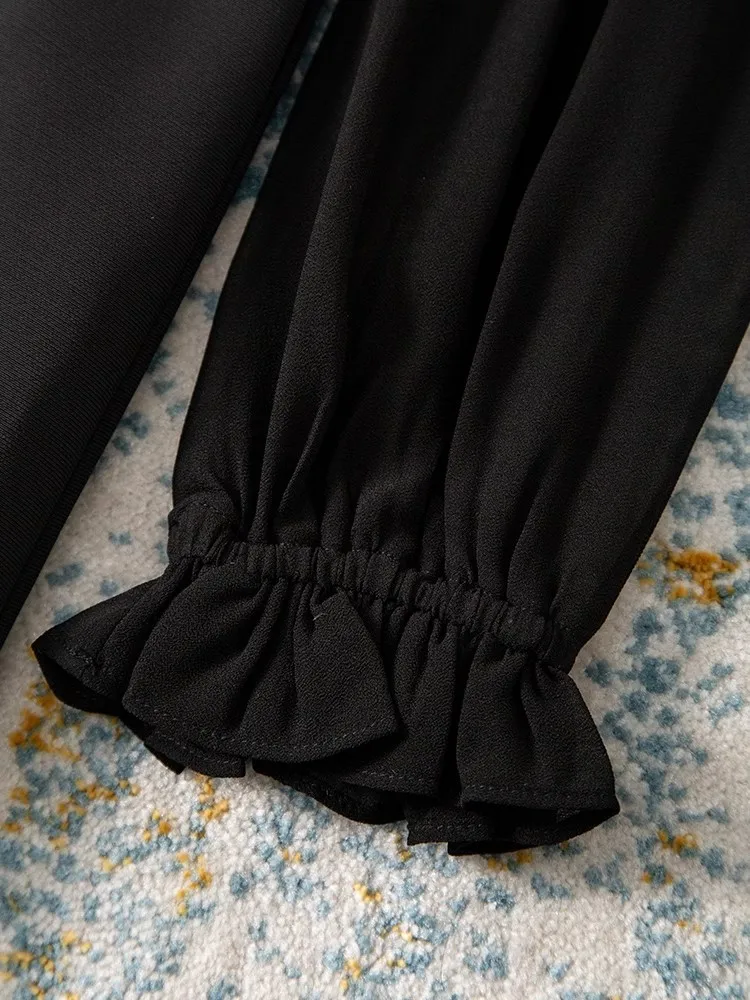 ZJYT Runway 2025 Primavera Manica lunga Abiti con perline per le donne Elegante O Collo Breve Office Party Abito casual Nero Bianco Vestido