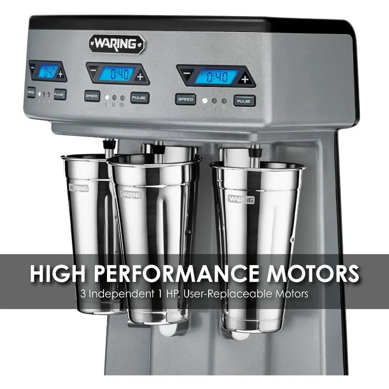 Triple Spindle Drink Mixer, Each Spindle Has Independent 1hp Motor, with Countdown Timer, Digital Display, Automatic