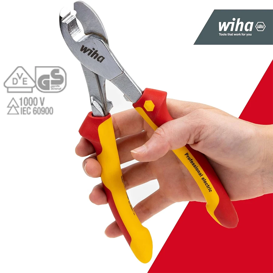 WIHA Insulated Cable Cutters 1000V VDE 180 mm with Switchable Opening Spring Electrical Spring Plier 43660