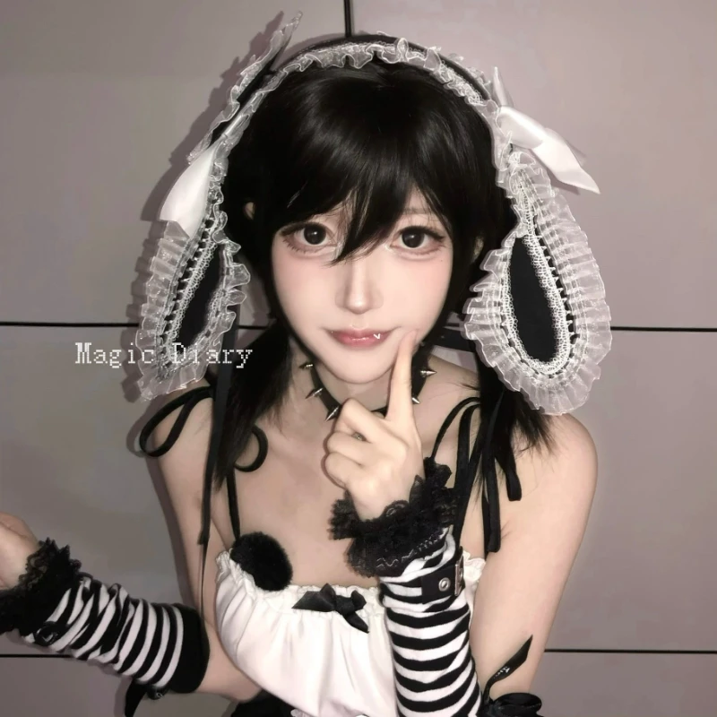 중세풍 레이스 토끼 귀 머리띠 헤어클립 헤어핀 JK 로리타 고딕 헤어웨어 소녀 헤어 액세서리 장식 소품