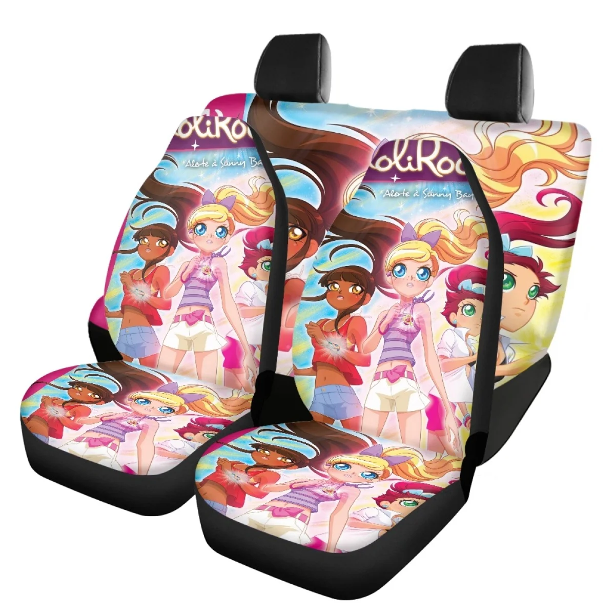 Lolirock Anime Car Front and Back Seat Cover for Women Car Seat 4pcs/Set Easy to Install Clean  Auto Accessories Remove Soft