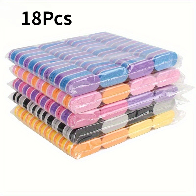 18Pcs Mini Nail Sponge Files and Buffers Set, Double-Sided Oval Nail Buffing Blocks, Unscented Manicure