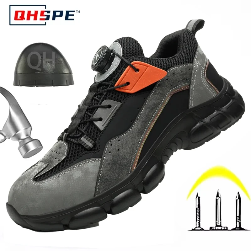 Chaussures de sécurité de travail respirantes, anti-écrasement, anti-perforation, avec embout en acier, résistantes à l'usure, confortables, légères et antidérapantes pour la construction